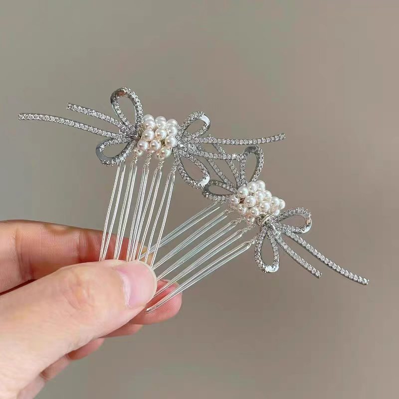 Hair Care Japanese - Retro Pearl Rhinestone Bow Hair Comb
