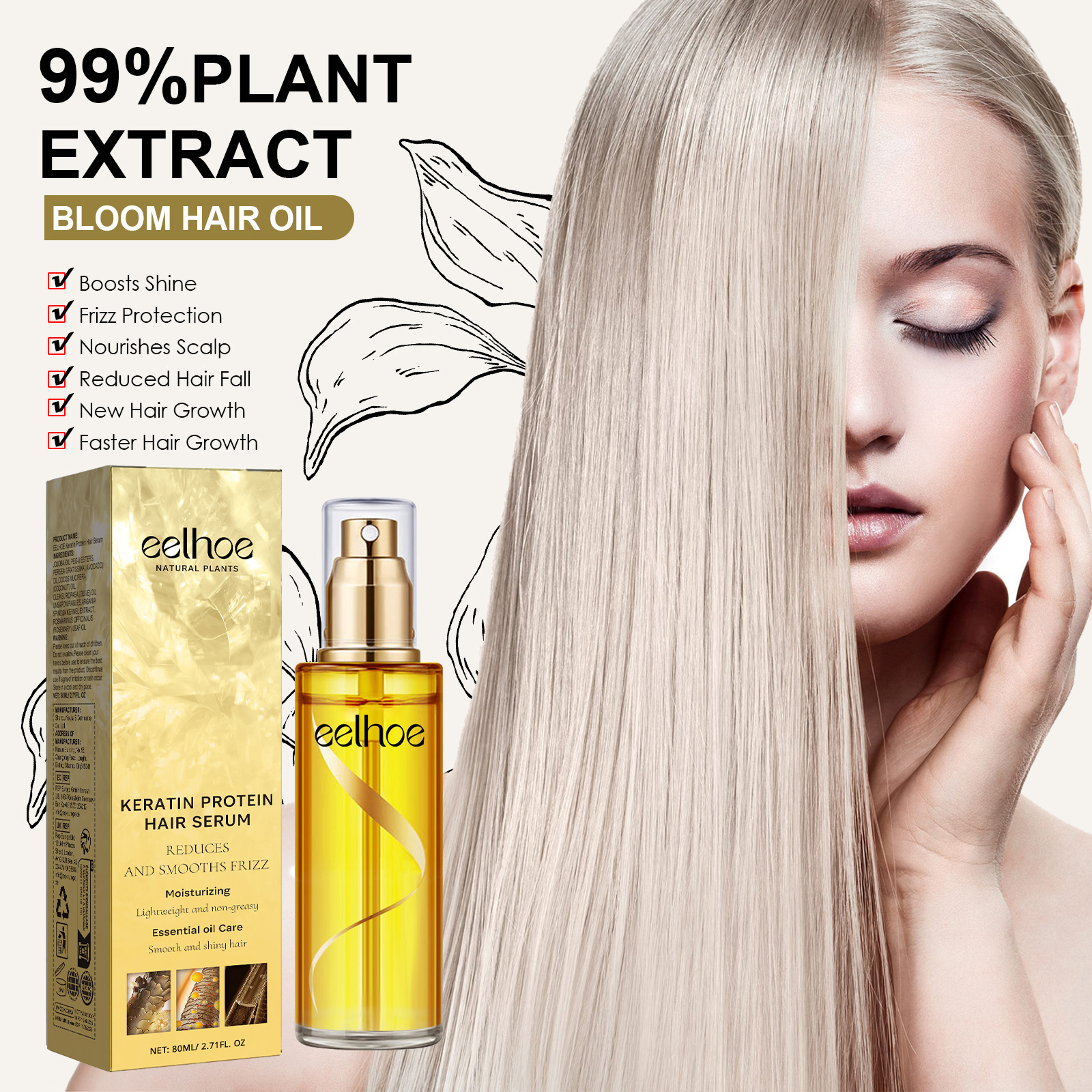EELHOE Keratin Hair Growth Ser - Hair Care Essence Oil Spray reseña y precio