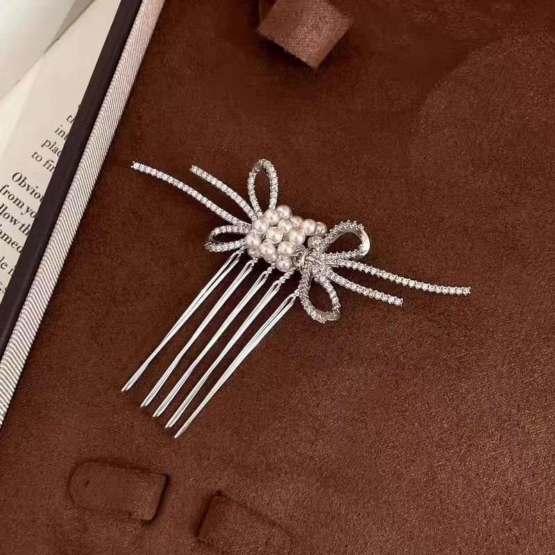Retro Pearl Rhinestone Bow Hai - Hair Care Japanese reseña y precio